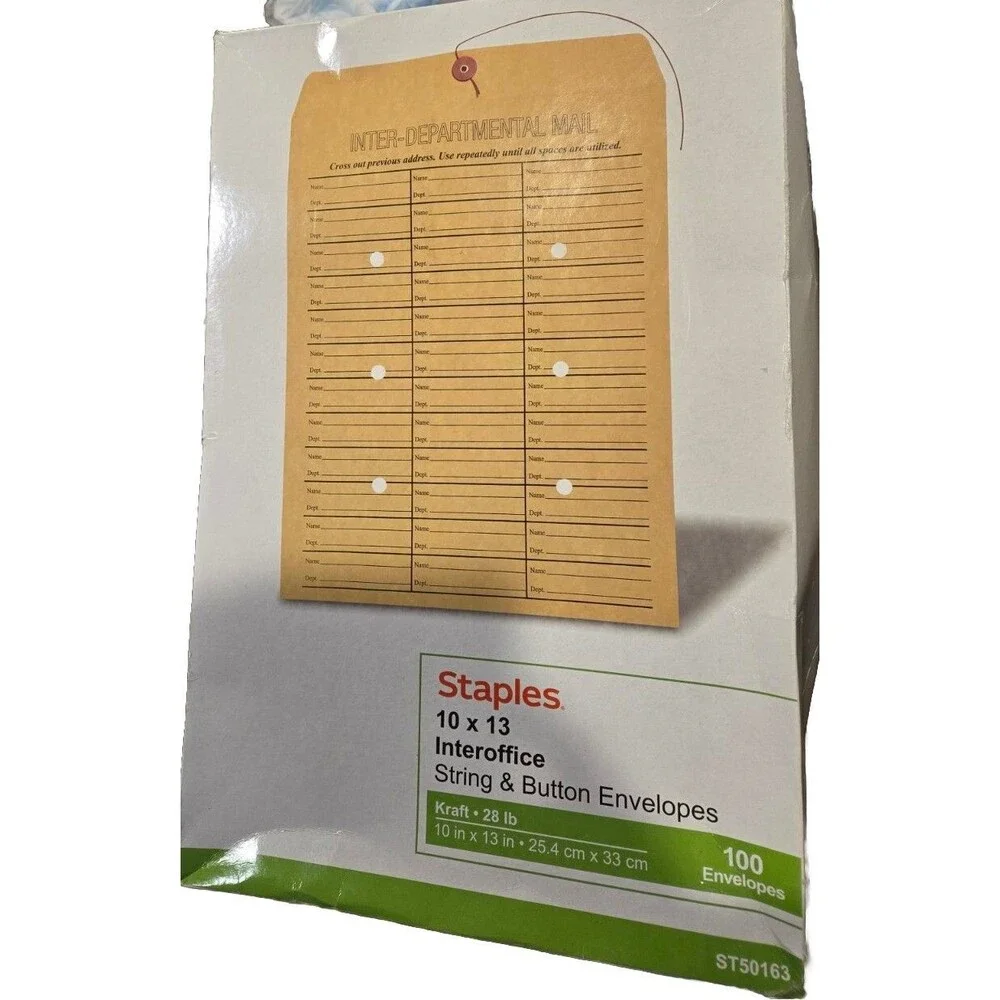 Interoffice Envelopes, String and Button, Brown Kraft, 10 x 13, 100 per Case